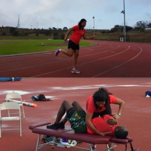 Dr. Lopes treating track & field athletes at the National Training Centre in Clermont, Florida.